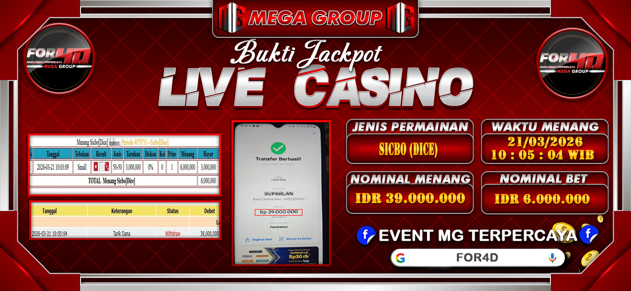 Bukti JP situs For4D hari Sabtu, 21 Maret 2026