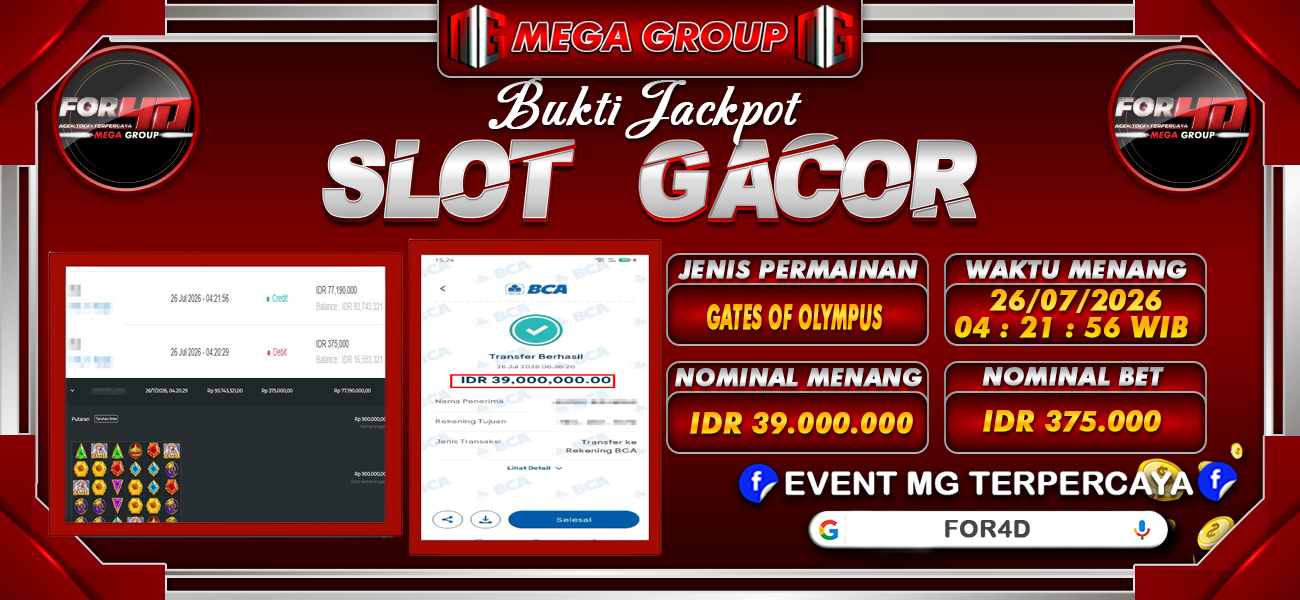 Bukti JP situs For4D hari Minggu, 26 Juli 2026