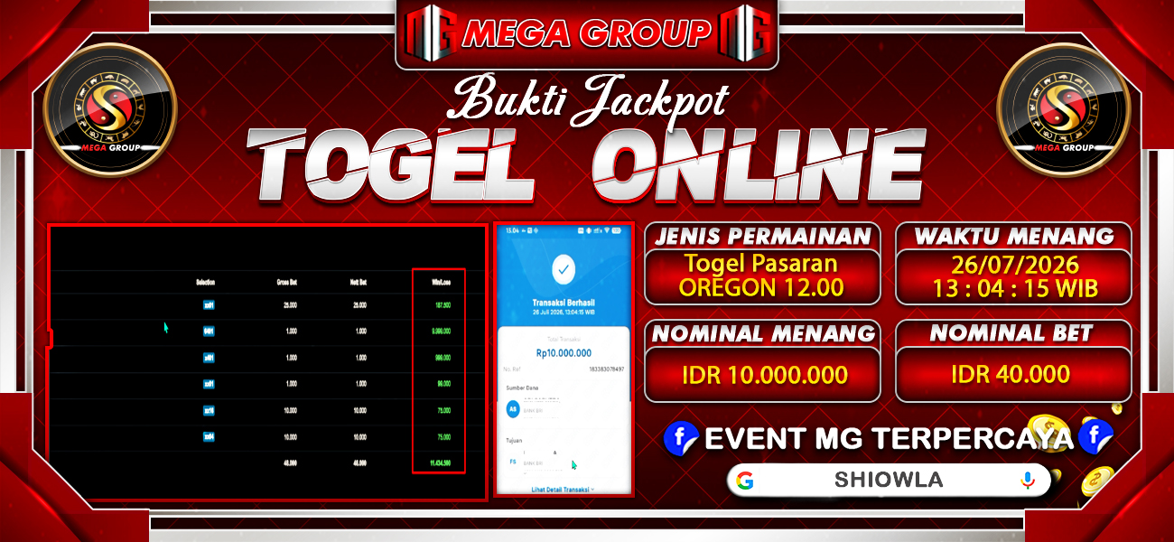 Bukti JP situs Shiowla hari Minggu, 26 Juli 2026