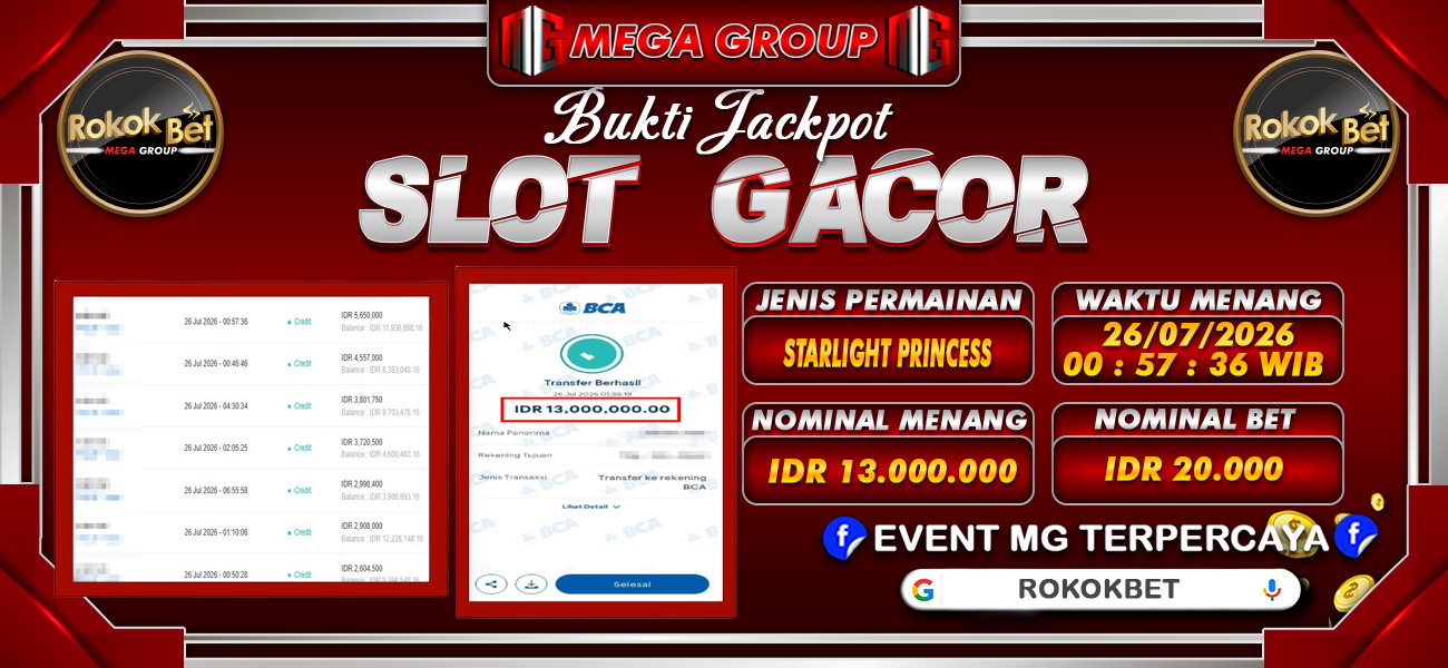 Bukti JP situs Rokokbet hari Minggu, 26 Juli 2026